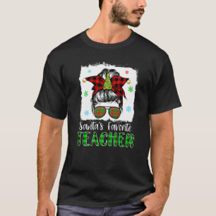 Santa's Teacher Favourite Messy Bun Christmas Buff T-Shirt