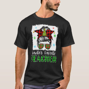 Santa's Teacher Favourite Messy Bun Christmas Buff T-Shirt
