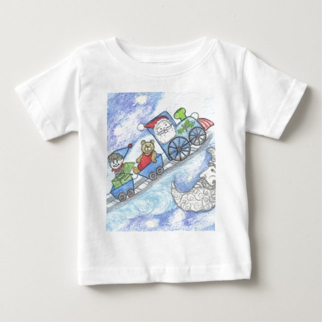 Santa's Teddy Bear, Christmas Train, kids clothing Baby T-Shirt (Front)