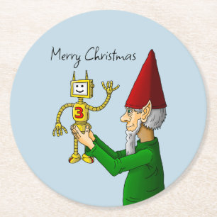 Santa's toymaker presents the new toy robot round paper coaster