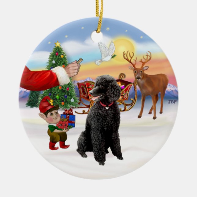 Santa's Treat - Black Standard Poodle Ceramic Tree Decoration (Front)
