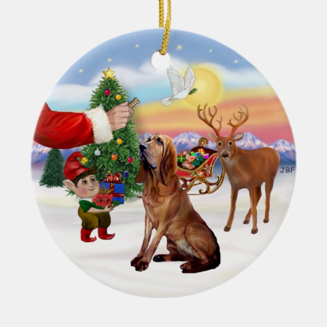 Santas Treat - Bloodhound Ceramic Tree Decoration (Front)