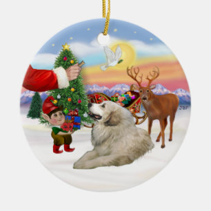 Santas Treat - Great Pyrenees Ceramic Tree Decoration