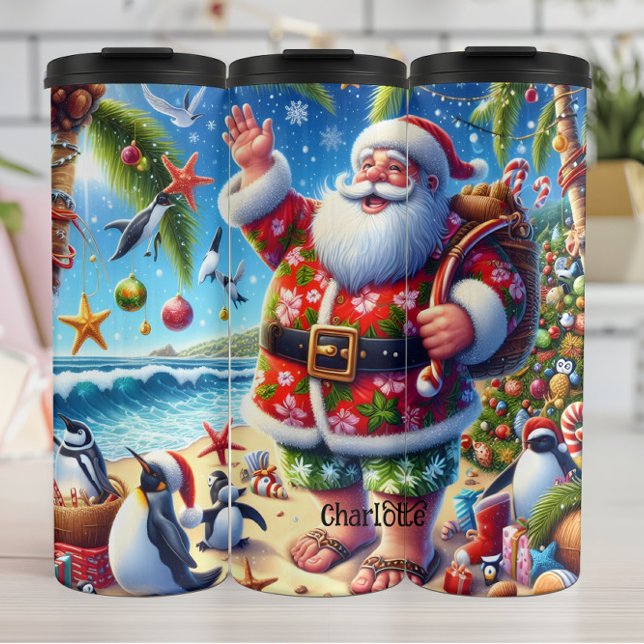 Santa's Tropical Beach Christmas Fun Thermal Tumbler (Creator Uploaded)