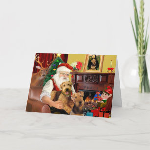 Santas Two Airedales Holiday Card