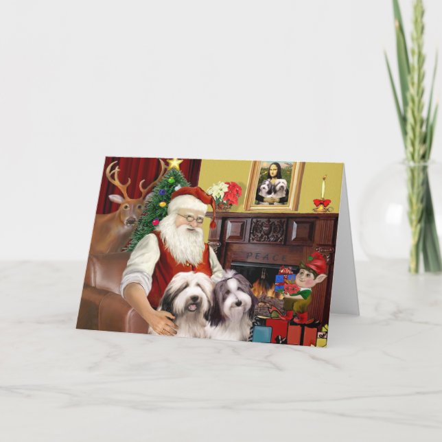 Santa's Two Bearded Collies Holiday Card (Front)