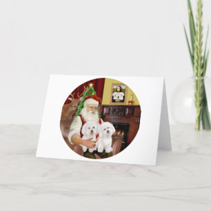 Santa's Two Bichon Frise Holiday Card