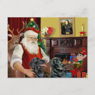 Santa's Two Flat Coated Retrievers Holiday Postcard