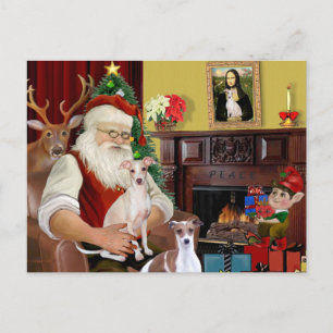 Santa's Two Italian Greyhounds Holiday Postcard