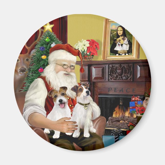 Santa's Two Jack Russell Terriers Magnet (Front)