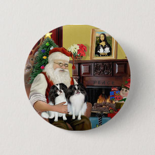 Santa's Two Japanese Chins 6 Cm Round Badge