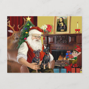 Santa's Two Miniature Pinschers. Holiday Postcard