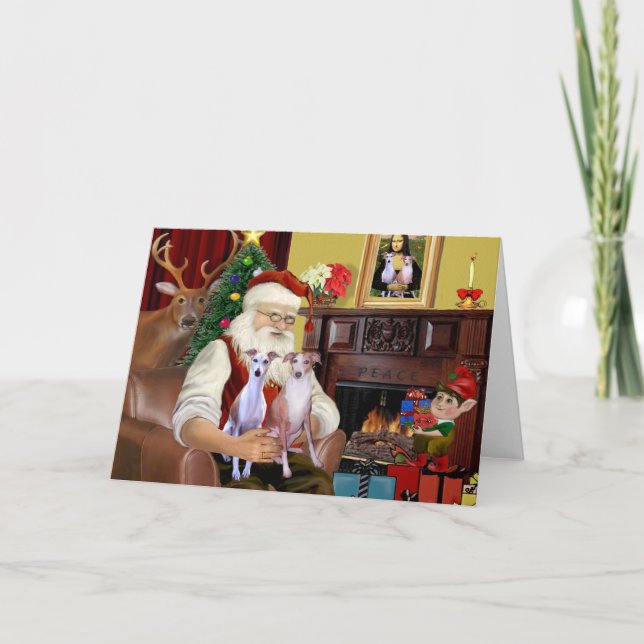 Santa's Two Whippets Holiday Card (Front)