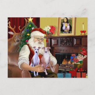 Santa's Two Whippets Holiday Postcard