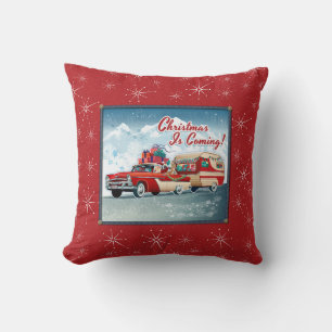 Santa's Vintage Camper Christmas Cushion
