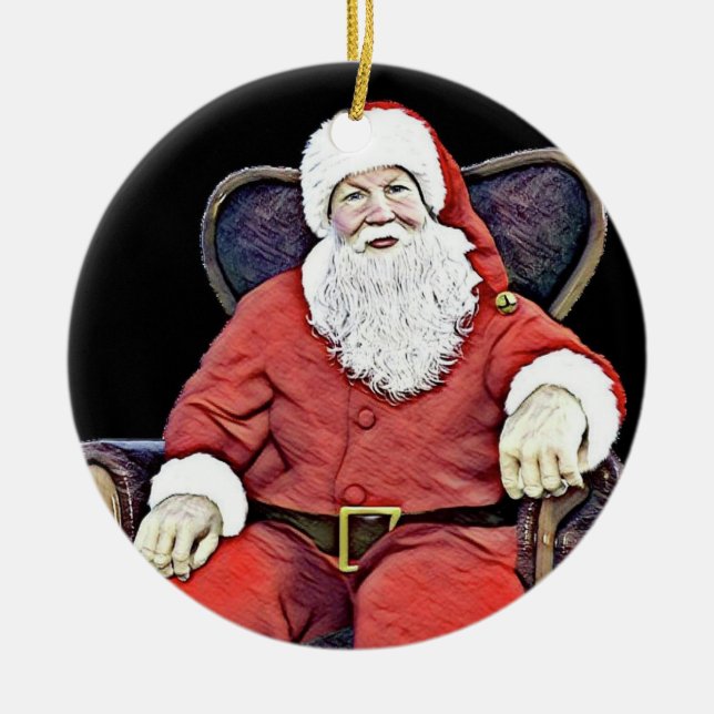 Santa's Watching  Ceramic Ornament (Front)