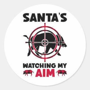 Santa's Watching My Aim - Boar Hog Hunting  Classic Round Sticker