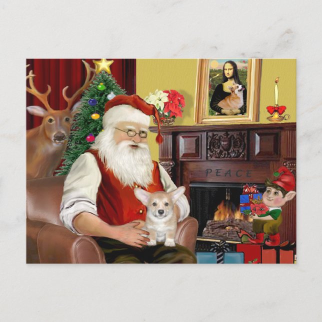 Santa's Welsh Corgi Puppy (Pemb) Holiday Postcard (Front)