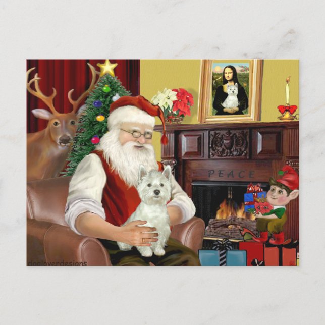 Santa's West Highland Terrier 8 - Santa Holiday Postcard (Front)