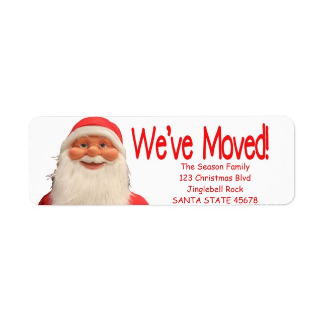 Santa's We've Moved Christmas label Return Address Label (Front)