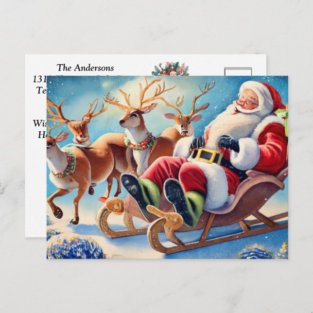 Santa's Whimsical Festive Palette: Personalise the Holiday Postcard (Front/Back)