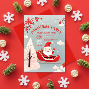 Santa's Whimsical Sleigh Ride Christmas Party Invitation
