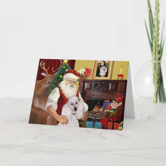 Santa's White Standard Poodle Holiday Card (Front)