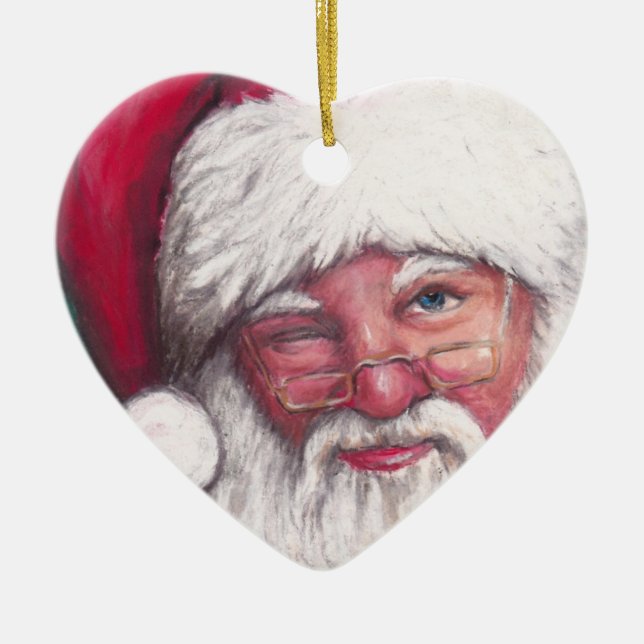 Santa's Wink art Ornament (Front)