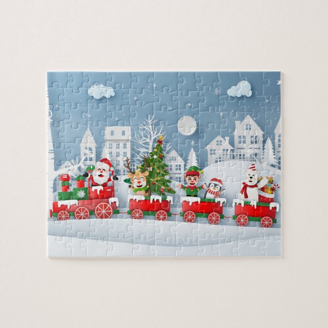 Santa's Winter Christmas Holiday Steam Train Jigsaw Puzzle (Horizontal)