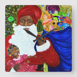 Santa's Wish Designer Wall Clock - Black Santa