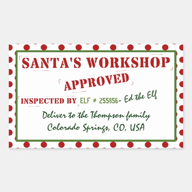 Santa's Workshop Approved & Inspected Gift Tag (Front)