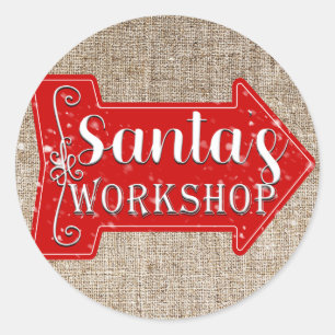 Santa's Workshop Arrow Rustic Christmas Holiday Classic Round Sticker