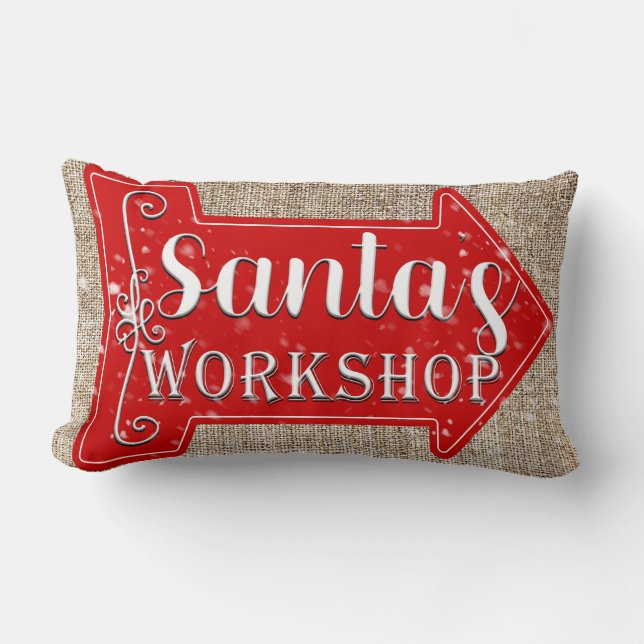 Santa's Workshop Arrow Rustic Christmas Holiday Lumbar Cushion (Front)