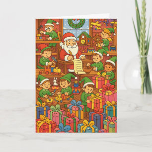 Santa's Workshop Busy Elves Custom Christmas Card