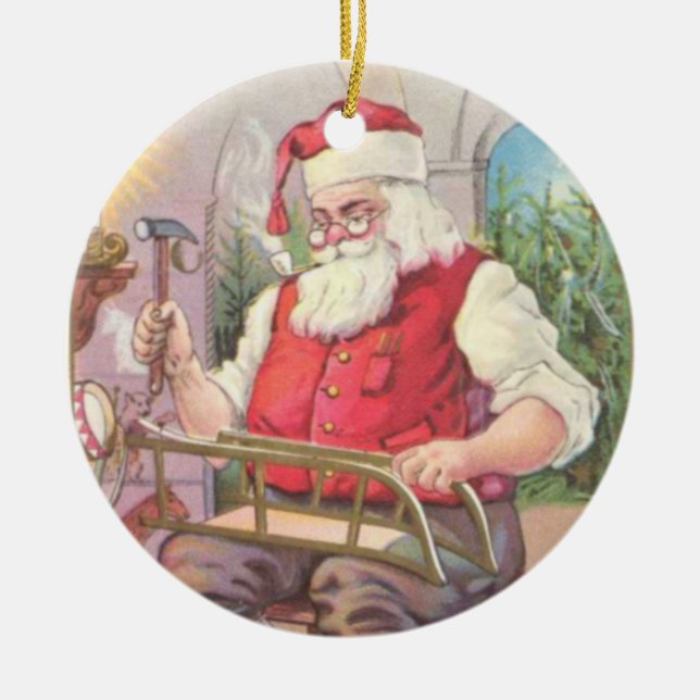 Santa's Workshop Ceramic Ornament (Front)