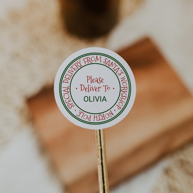 Santa's Workshop Christmas Gift Classic Round Sticker (Creator Uploaded)