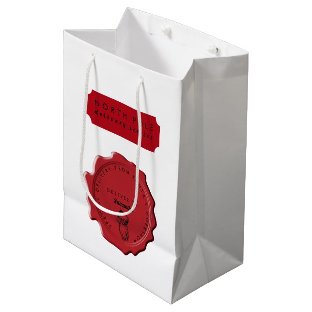 Santa's Workshop Custom Name Christmas Stamp  Medium Gift Bag (Front Angled)