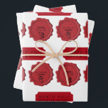 Santa's Workshop Custom Name Christmas Stamp Wrapping Paper Sheet<br><div class="desc">Stamped and approved by Santa himself. A cute Santa's workshop themed design showcasing wax stamps approving the nice list applicant for a special delivery from the North Pole. Customise the name and make it your own!</div>