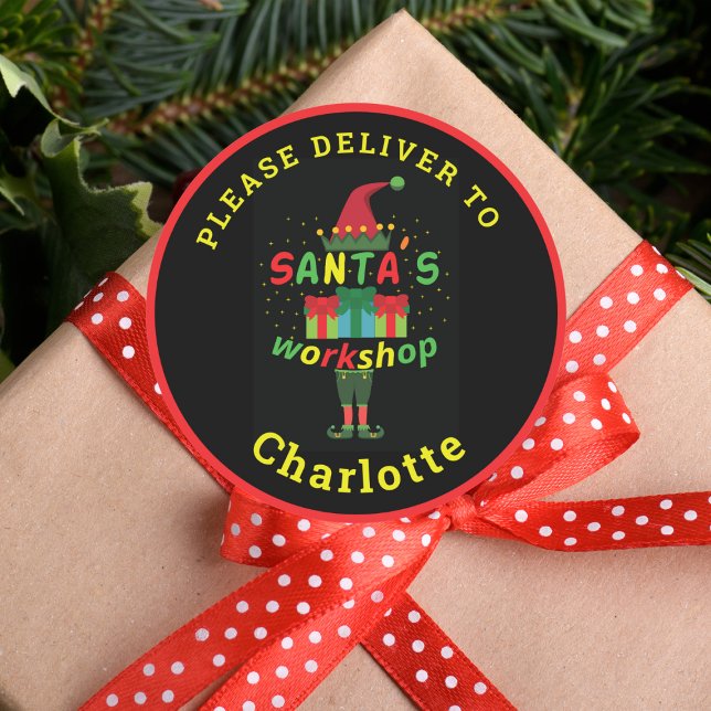 Santa's Workshop Delivery Personalised Holiday Classic Round Sticker (Creator Uploaded)