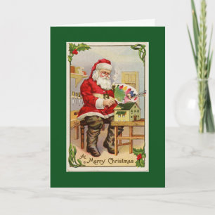 Santa's Workshop Green Holiday Card
