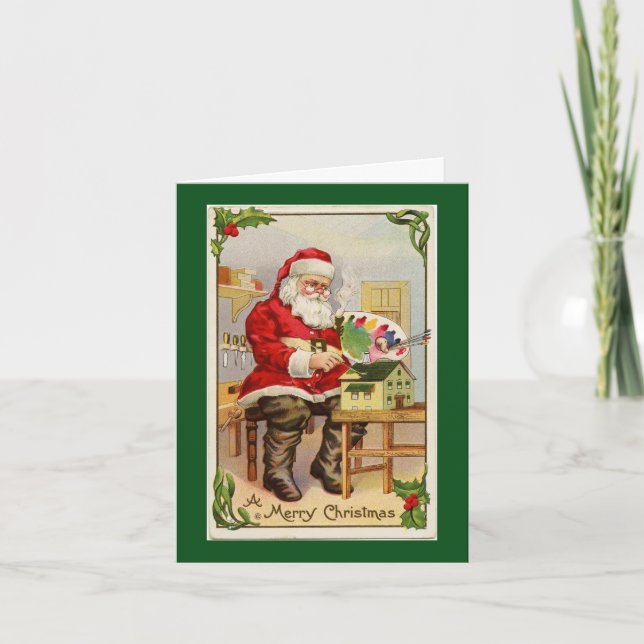 Santa's Workshop Green Note Card (Front)
