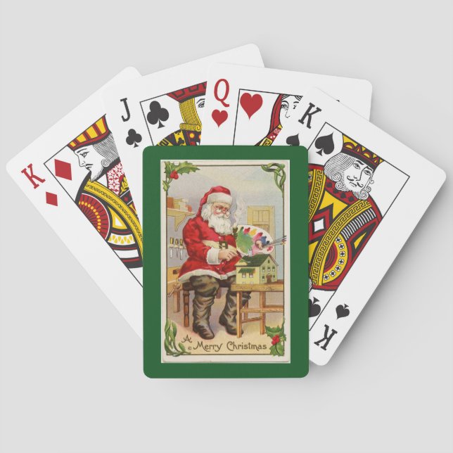 Santa's Workshop Green Playing Cards (Back)