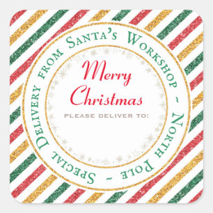 Santa's Workshop, North Pole - Please deliver to: Square Sticker