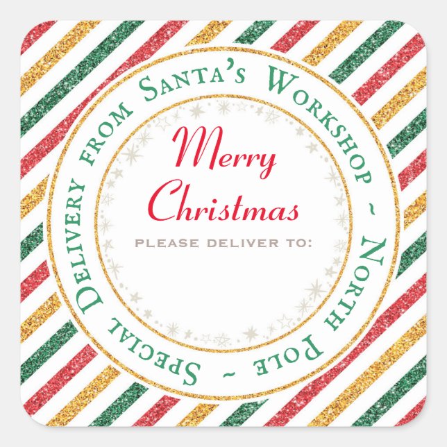 Santa's Workshop, North Pole - Please deliver to: Square Sticker (Front)