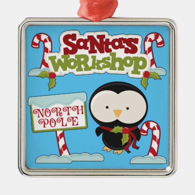 Santa's Workshop Penguin Metal Ornament (Front)