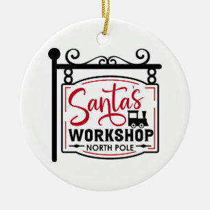 Santa's Workshop Sign Ceramic Ornament