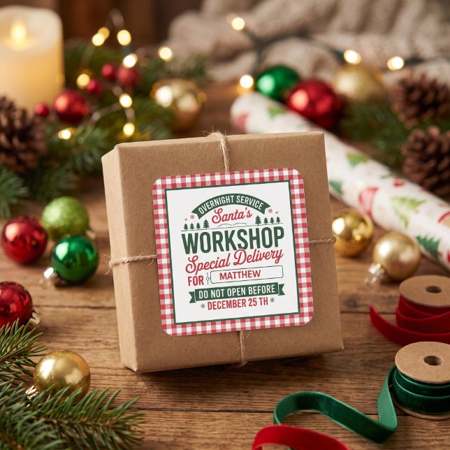 Santa's Workshop Special Santa Delivery Plaid Square Sticker (Creator Uploaded)
