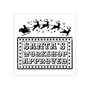 Santa's workshop toy approval stamp with reindeer