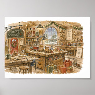 Santa's Workshop Toy Making for Classic Christmas Poster