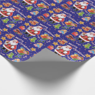 Santa's workshop toys wrapping paper blue